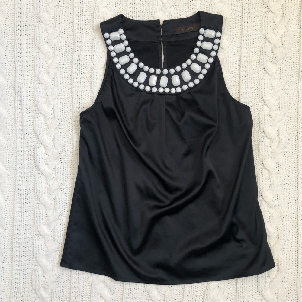 The Limited S black with white jewel detailing blouse NWOT